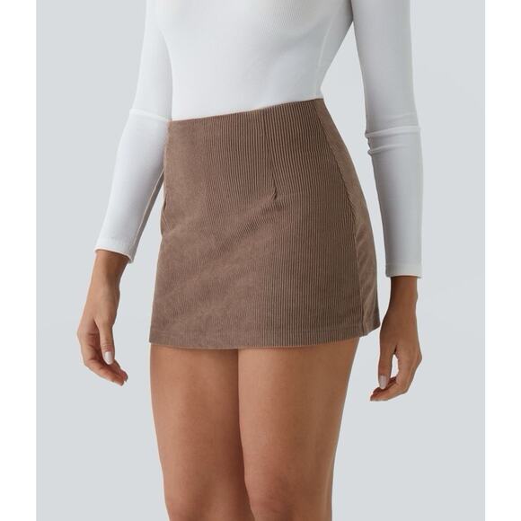 NWT Halara High Waisted Zipper 2-in-1 Mini Corduroy Skirt Skort Cocoa Brown S - Picture 4 of 5